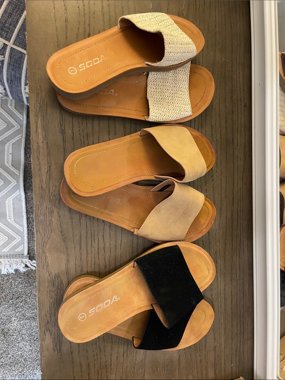 Soda Slide Sandal Trio — Black, Tan, Natural